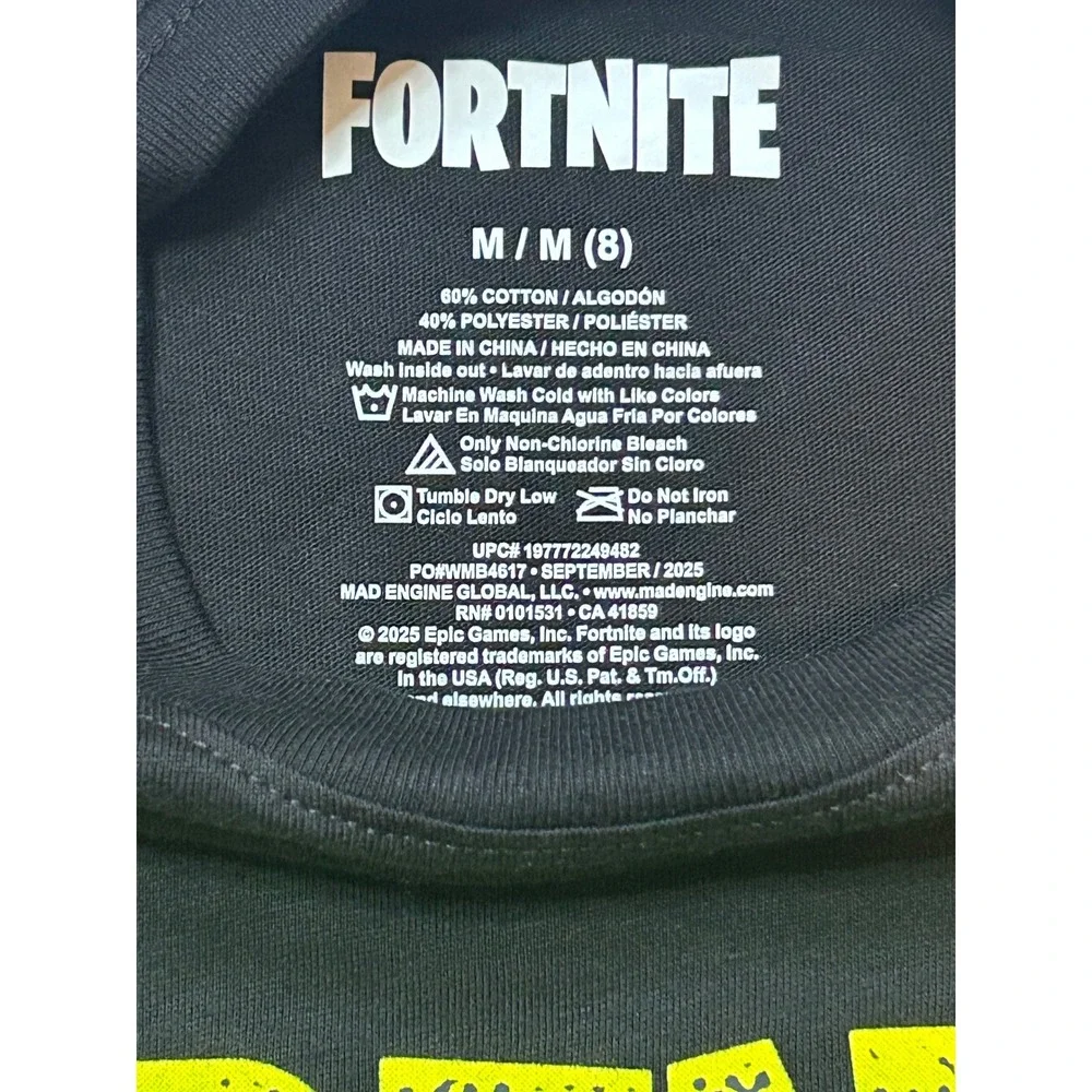 Fortnite Boys Black Graphic T-Shirt Yellow Teal Gradient Logo Size M 8 NEW